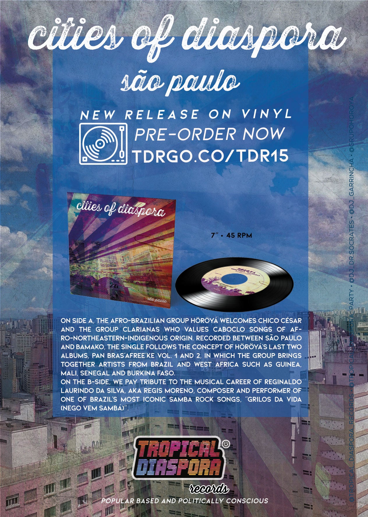 cities of diaspora (são paulo) Exclusive Limited DJ 7 inch Vinyl Edition