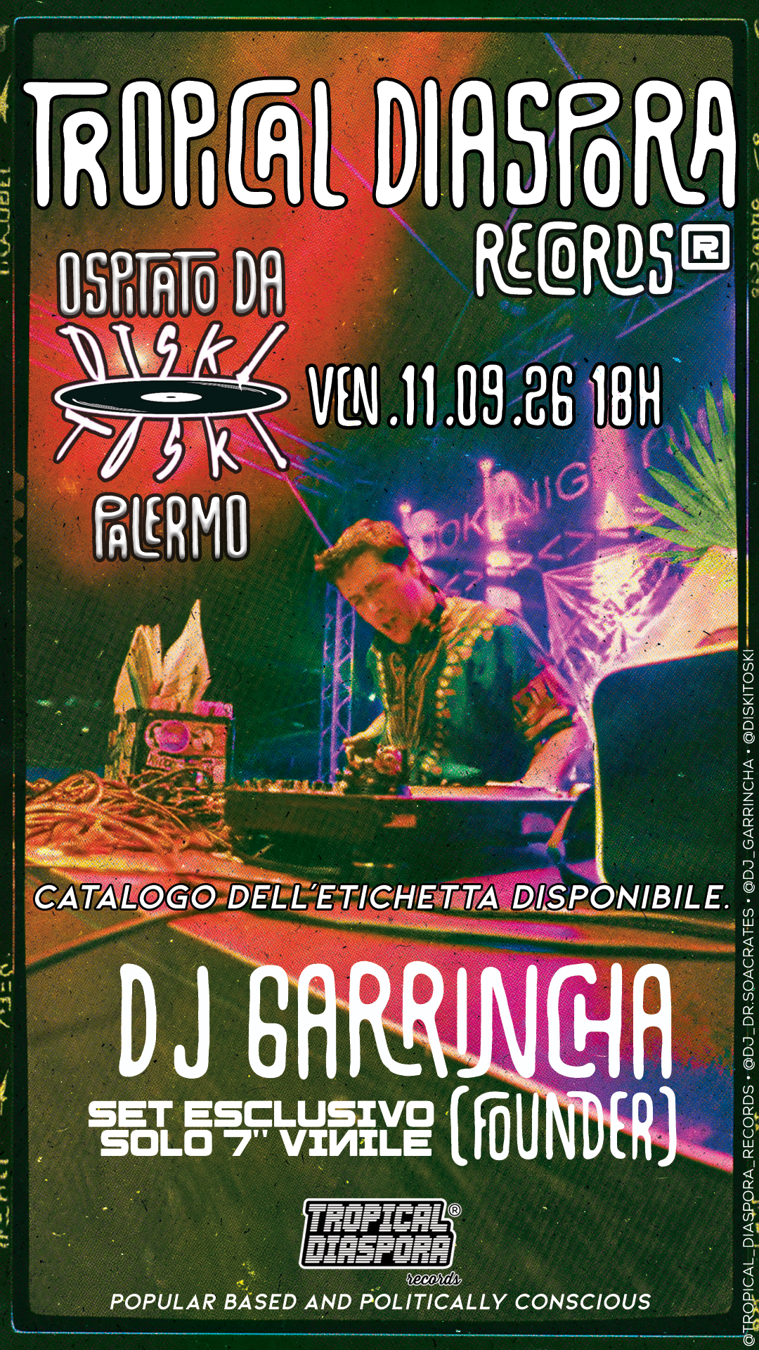 Palermo, Sicily, Italy, 11.09.26 [TDR®]: TROPICAL DIASPORA RECORDS APPRODA AL DISKI TOSKI – PALERMO
