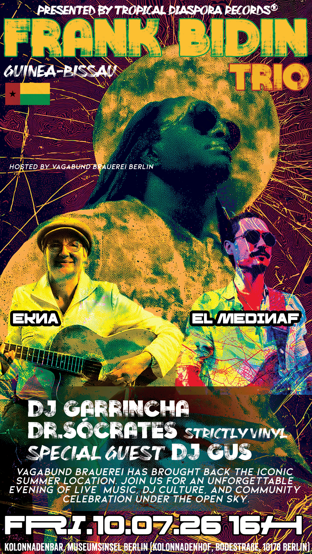 Berlin, 10.07.26 [TDR®]: Frank Bidin Trio Guinea-Bissau + TDR DJ Collective Live in Berlin • Vagabund Brauerei Summer Festival in Berlin July 10 @ 16:00 - 22:00 CEST