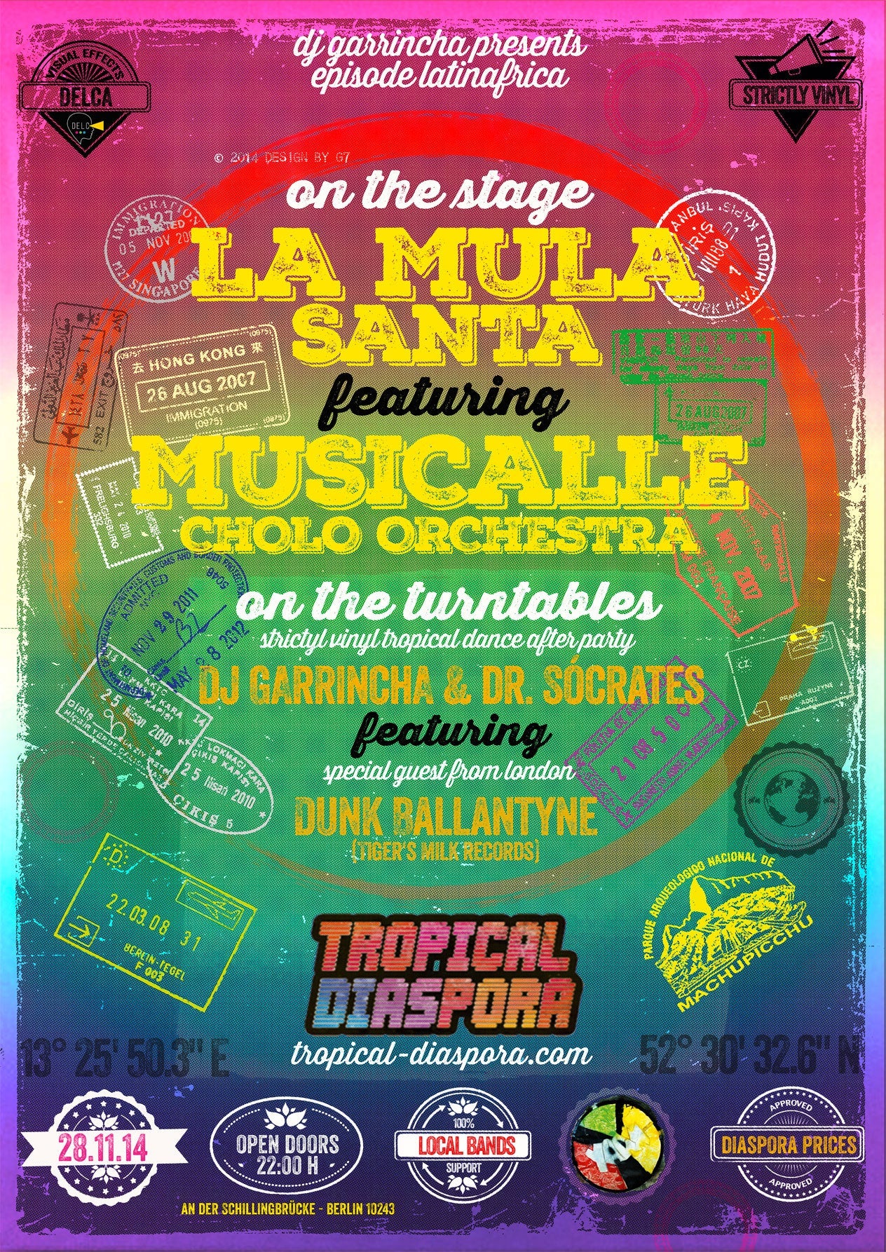 Tropical Diaspora® Party vol.34 EPISODE Afrolatino Featuring MUSICALLE + LA MULA SANTA • After Party Strictly Vinyl with Djs GArRinchA & Dr.Sócrates 28/11/2014 @ 22:00 CEST